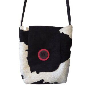 Chi Chi One-of-a-Kind Fabric Handbag Black & White Cowhide Print Shoulderbag
